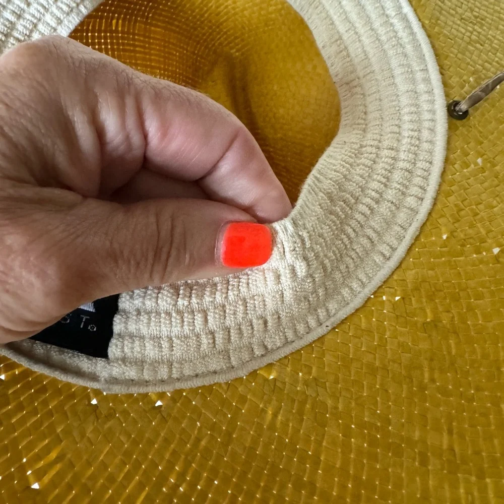 AUGUST Yellow Paper Straw Western Fedora Hat Elastic Band Cord String NWOT $75